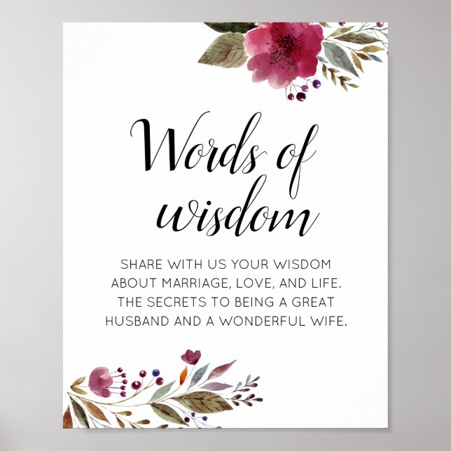 Affiche Conseil mariage Mots de sagesse Bourgogne Floral (Devant)