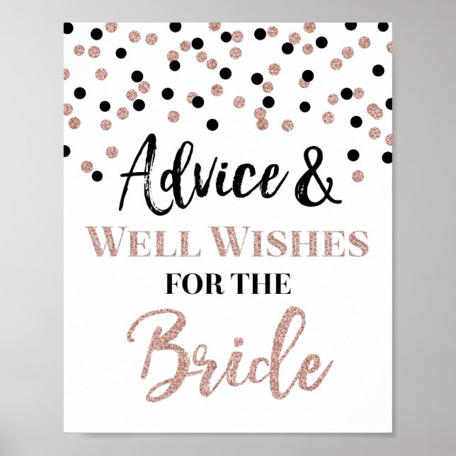 Affiche Conseil rose Gold Black Confetti pour la mariée (Devant)