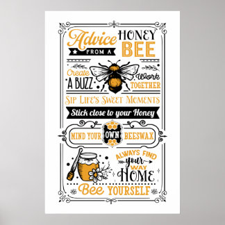 Affiche conseil sur les abeilles miel mignonnes art