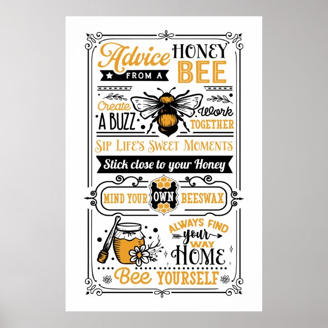 Affiche conseil sur les abeilles miel mignonnes art (Devant)