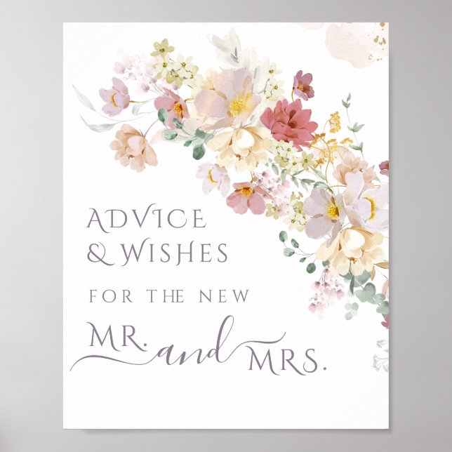 Affiche Conseils de mariage fleur sauvage aquarelle violet (Devant)