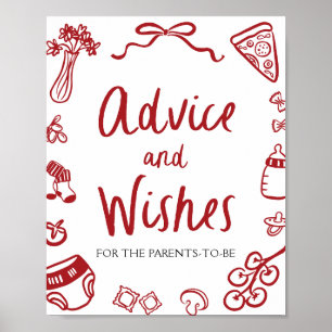 Affiche Conseils et souhaits de Baby shower tirés à la mai