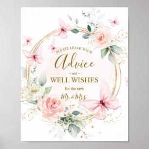 Affiche Conseils et souhaits Mariage de papillon aquarelle