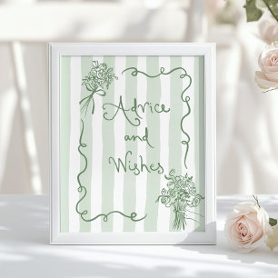 Affiche Conseils et souhaits Whimsical Sagge vert Bridal