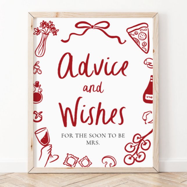 Affiche Conseils et Vœux de Pizza Italienne Rouge C'est l' (Red That's Amore Italian Pizza Advice and Wishes Sign)