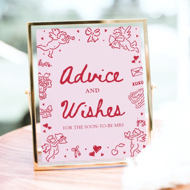 Affiche Conseils et vœux modernes de la Saint-Valentin des (Pink Hand Drawn Modern Valentine Advice and Wishes Game Sign)