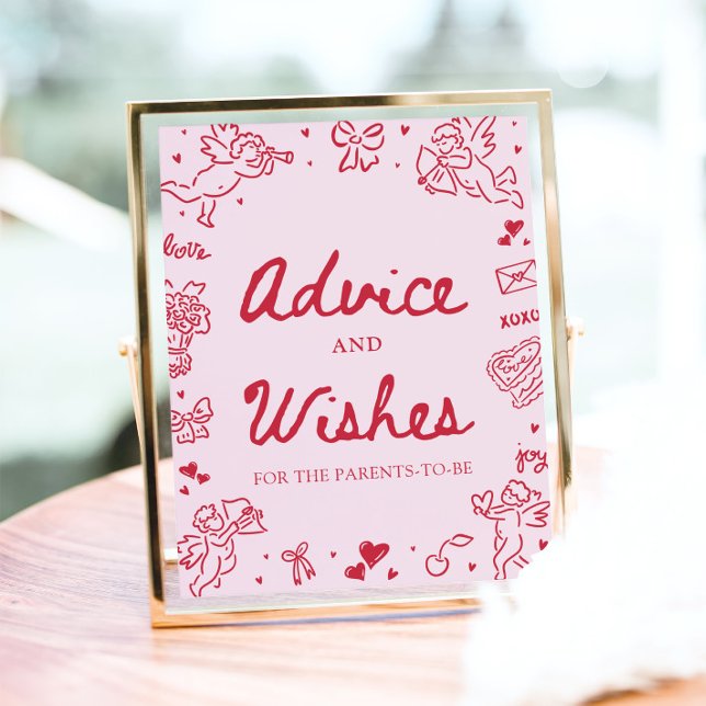 Affiche Conseils et vœux modernes de la Saint-Valentin des (Pink Hand Drawn Modern Valentine Advice and Wishes Sign)