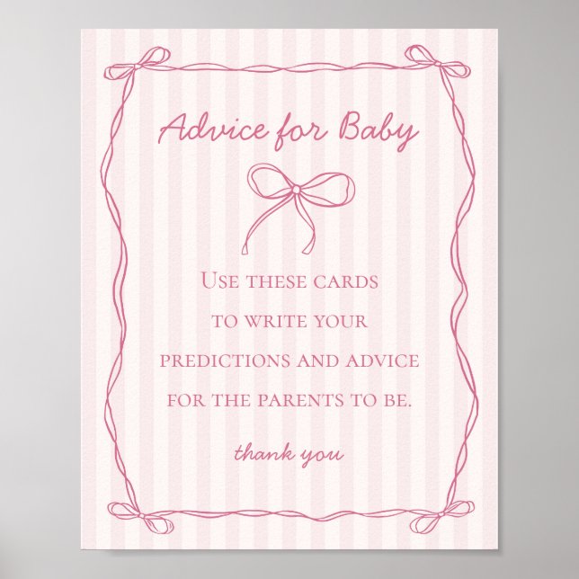 Affiche Conseils pour le jeu de Baby shower Coquette rose (Devant)