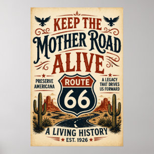 Affiche Conserver l'Américaine Route 66 Patrimoine de la R