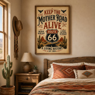 Affiche Conserver l'Américaine Route 66 Patrimoine de la R