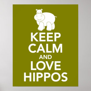 Affiche Conserver le calme et l'amour Hippopotames imprime