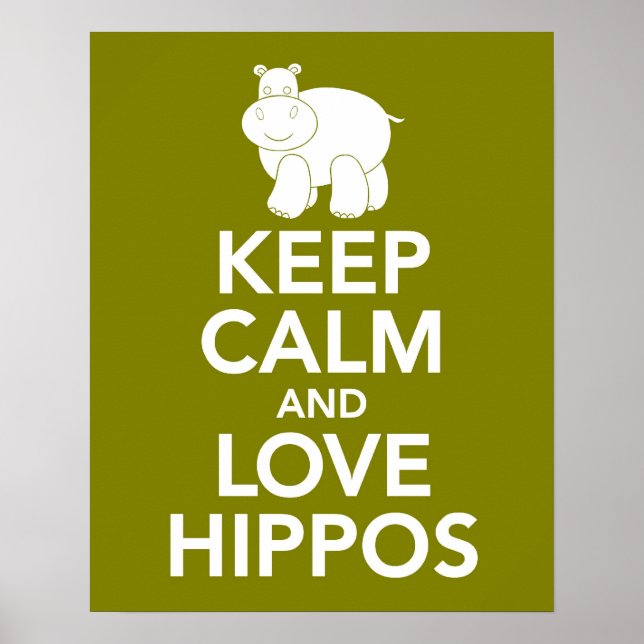 Affiche Conserver le calme et l'amour Hippopotames imprime (Devant)