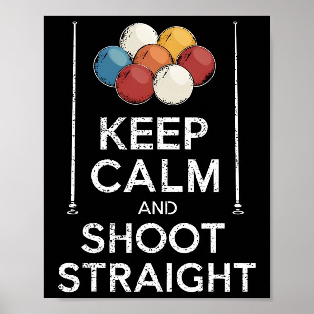 Affiche Conserver Le Calme Et Tirer Droit Pool Player Queu (Devant)