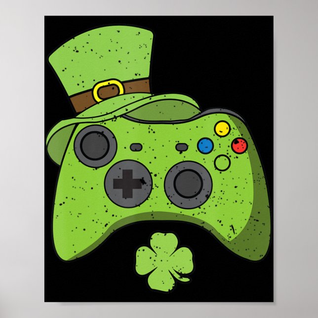 Affiche Console de jeu vidéo amusant St Patricks Day Gamer (Devant)