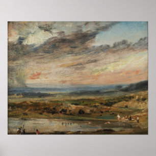 Affiche Constable - Hampstead Heath avec étang et baigneur