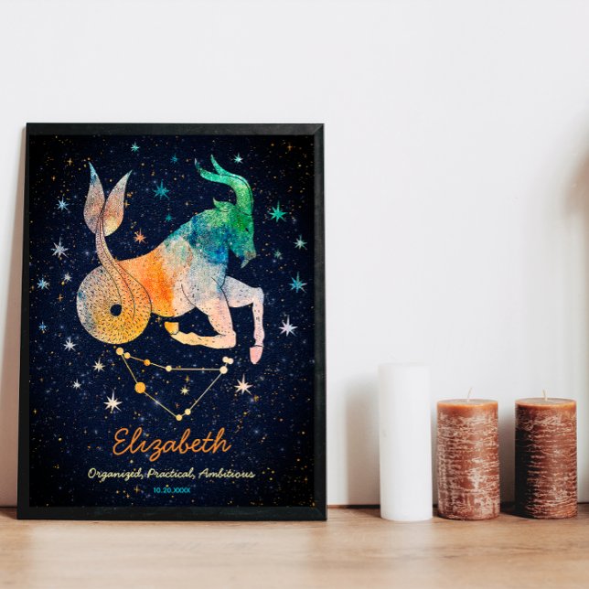 Affiche Constellation Capricorne Zodiaque Galaxie Aquarell (Créateur téléchargé)
