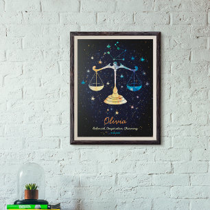 Affiche Constellation de la Balance Zodiaque Aquarelle Éto