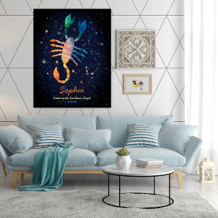 Affiche Constellation du Scorpion Zodiaque Galaxie Aquarel
