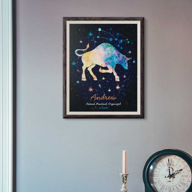 Affiche Constellation du Taureau Zodiaque Galaxie Aquarell (Créateur téléchargé)