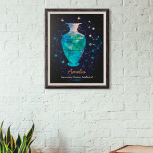 Affiche Constellation du Verseau Zodiaque Galaxie Aquarell