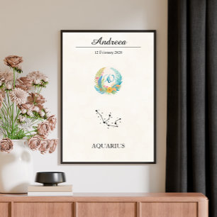 Affiche Constellation du zodiaque Verseau Boho personnalis