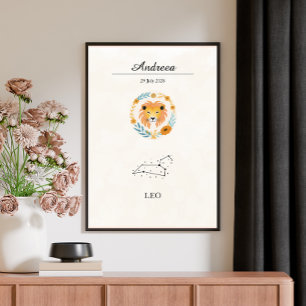 Affiche Constellation personnalisée du Lion Bohème Zodiaqu