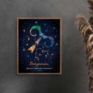 Affiche Constellation Sagittaire Zodiaque Galaxie Aquarell