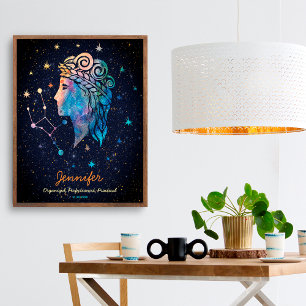 Affiche Constellation Vierge Zodiaque Aquarelle Étoiles Ga