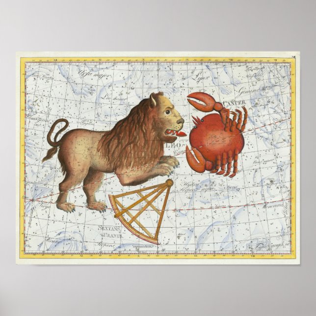 Affiche Constellations Vintage Célestes Cancer & Lion (Devant)