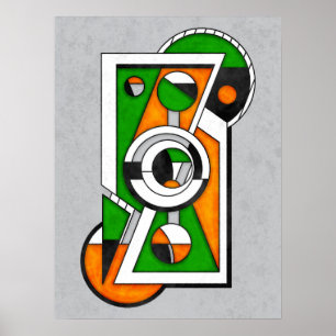Affiche Construction Bauhaus Abstraite Verte & Orange