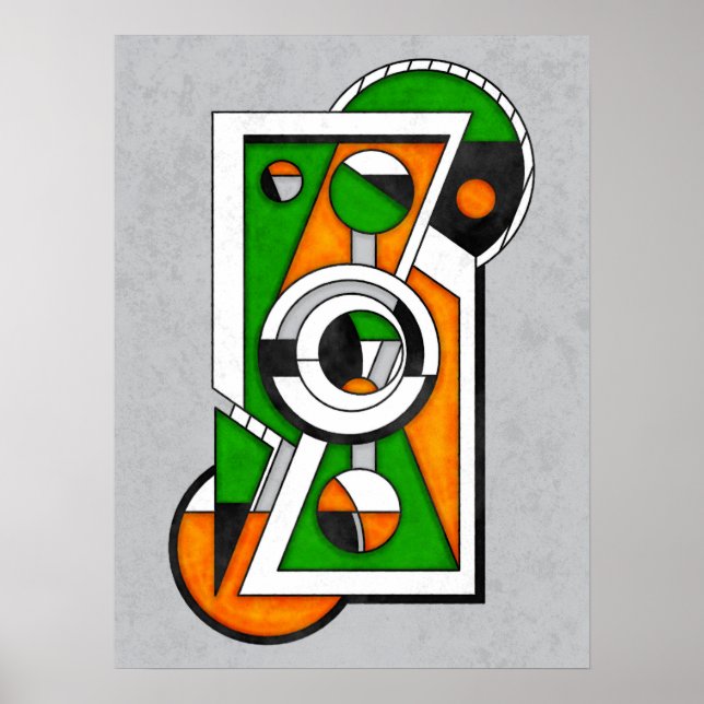 Affiche Construction Bauhaus Abstraite Verte & Orange (Devant)