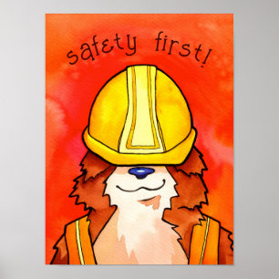 Affiche Construction Corgi Aquarelle - Sécurité d'abord!