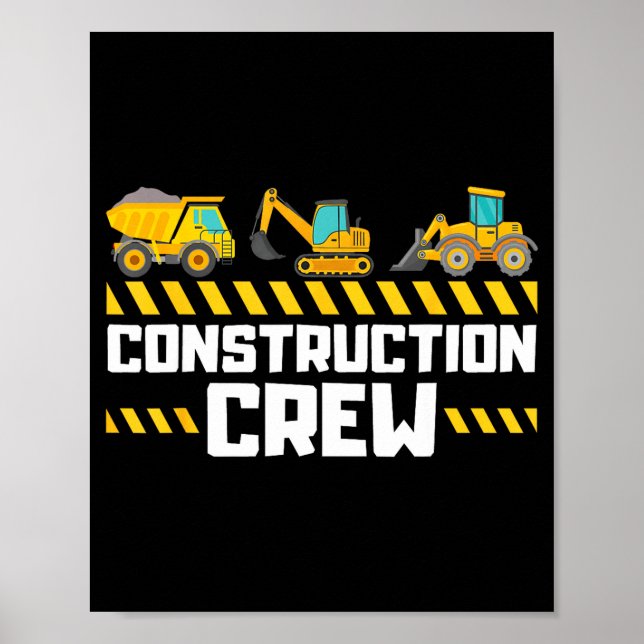 Affiche Construction Crew Worker Excavator Boys Girls Kids (Devant)