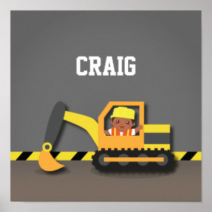 Affiche Construction d'excavatrice Salle de garçon afro-am