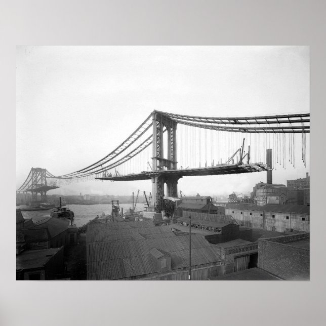 Affiche Construction du pont de Manhattan, 1909. Photo anc (Devant)