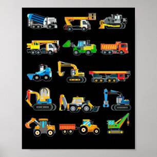 Affiche Construction Excavateur Véhicules machines