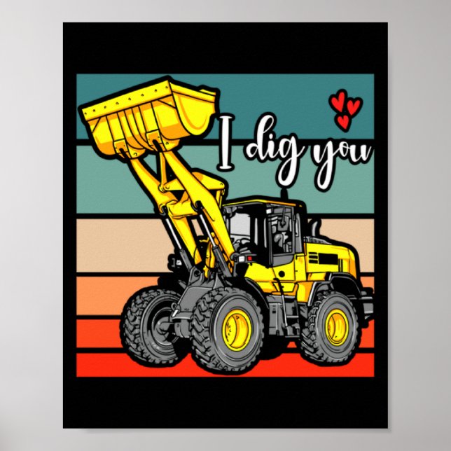 Affiche Construction Vehicles Valentines Hearts Excavator  (Devant)