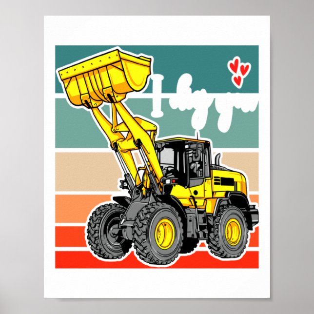 Affiche Construction Vehicles Valentines Hearts Excavator  (Devant)