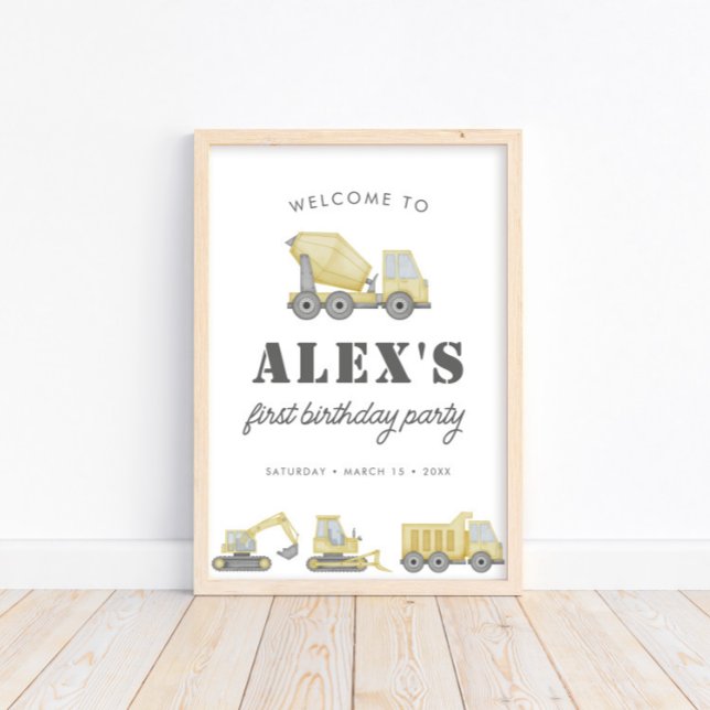 Affiche Construction Véhicules Camion Garçons 1er annivers (Créateur téléchargé)