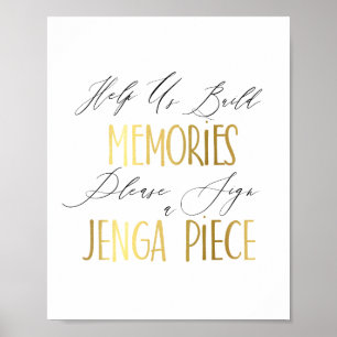 Affiche construire des souvenirs, signer une pièce Jenga s
