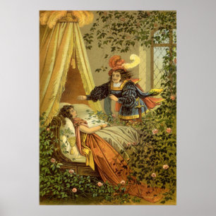 Affiche Conte de fées victorien vintage, beauté de sommeil