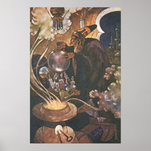 Affiche Conte de fées vintage, Aladdin et la lampe magique