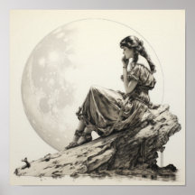 Contemplations célestes : Fille sur la Lune Ponder