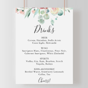 Affiche Contemporain Eucalyptus Mariage Boissons Menu Sign