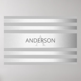Affiche Contemporain Faux Argent Ombré Rayures & Gris