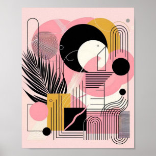 Affiche Contemporain moderne Abstrait rose jaune noir
