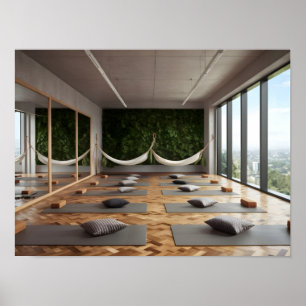 Affiche Contemporain Yoga Studio Design avec parquet