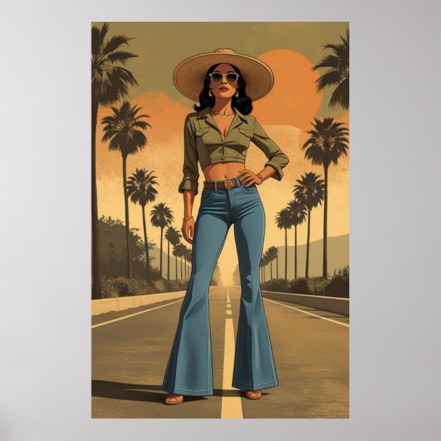 Affiche contenu génératif 70's Femme dans Bellbouteilles (Devant)