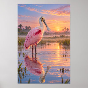 Affiche contenu génératif "spatule rosée" "oiseau du texas
