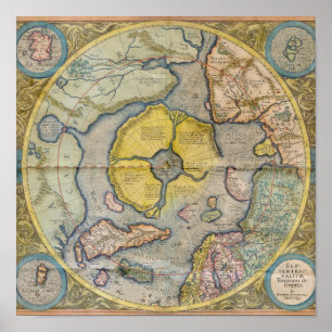 Affiche Continents terrestres Cartes numériques Vintages